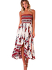 Robe Champêtre 2021 Bustier Froncé Haute Basse Floral Imprimé Fente Boho Robe Féminine Plissée Robe Midi