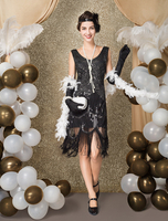 Robe Charleston costume vintage Femme avec paillettes Robe noire Déguisements Halloween