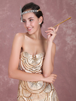 Robe Charleston Great Gatsby Robe année 20 Costume Femme Rétro Perlée Or Robe cosplay Déguisements Halloween