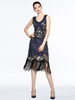 Robe Charleston Robe Année 20 Robe de Soirée Oren Robe Flapper Femmes 1920s Great Gatsby Costume Paillettes Frange Bleu Robe Costume Rétro Déguisements Halloween