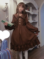 Robe Classique Lolita OP Robe en Une Pièce Lolita À Volants Et Fronces Avec Nœud Latte De Noisette Déguisements Halloween