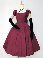 Robe classique Lolita OP Robe en une pièce Lolita plissée avec nœud en croix Déguisements Halloween