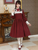 Robe classique Lolita OP Robe en une pièce plissée en coton avec lacet bordeaux Déguisements Halloween