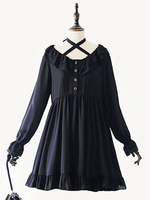 Robe Classique Lolita OP Robe Une Pièce Lolita Noire Plissée Noire Déguisements Halloween