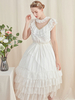 Robe Classique Lolita OP Vintage Robe Blanche Col V À Manches Courtes De Mousseline Une Pièce