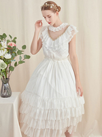 Robe Classique Lolita OP Vintage Robe Blanche Col V À Manches Courtes De Mousseline Une Pièce