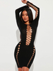 Robe Club Col Rond Sexy À Lacet Creusé Manches Longues Robe Moulante