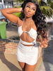 Robe Club Courte Robe Sexy Moulante Femme avec Bretelles à Col Décolleté en V à Lacets Coupe Cintrée Unicolore Robe Eté