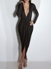 Robe Club noir décolleté froncé acétate pour femmes