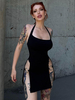 Robe Club Noir Halter Métal Détails Sans Manches Robe Sexy Dos Nu