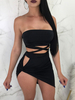 Robe Club Noir Sans Bretelles À Lacets Sans Manches Polyester Polyester Dos Nu Robe Sexy