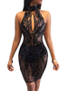 Robe Club Noire Paillettes Transparentes Sans Manches Robe Sexy Dos Nu