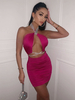 Robe Club Pour Femme Halter Sexy Sans Manches Polyester Dos Nu Rose Robe Sexy