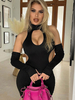 Robe Club Pour Femmes Col Haut Sexy Découpe Manches Longues Dos Nu Robe Sexy Noire