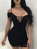Robe Club Sexy 2021à bretelles à lacet Épaule froide froncée Robe Bodycon