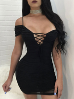 Robe Club Sexy 2021à bretelles à lacet Épaule froide froncée Robe Bodycon