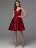 Robe Cocatail A-ligne col en V longueur au genou sans manches fermeture éclair Satin tissu robes de reconstitution historique
