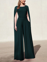 Robe cocktail mariage combinaison de soirée col rond zip sur dos cape longue