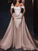 Robe cocktail mariage robe de soirée en satin hors des épaules zip sur dos