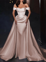 Robe cocktail mariage robe de soirée en satin hors des épaules zip sur dos