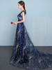 Robe Constellation Robe De Soirée Marine Foncé 2021 Sexy Une Ligne Scoop Neck Sequin Star Tulle Robes De Soirée Formelle Avec Train