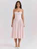 Robe corset à bretelles spaghetti dos nu plissée mi-longue style cottagecore