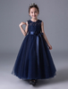 Robe Cortège enfant bleu marine en dentelle longueur cheville robe fille de fleur