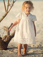 Robe cortège enfant boho Polyester Coton Découpé Décolleté Conçu Manches Courtes Blanc
