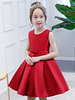 Robe cortège enfant col rond longueur au genou jupe plissée en satin Robe fille de fleur