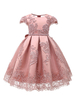 Robe cortège enfant col rond manche courte noutonné sur dos en dentelle Robe de fille de fleur