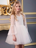 Robe cortège enfant col V manche longue transparente au genou