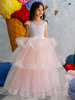 Robe cortège enfant en mousseline Robe cérémonie enfant à col rond avec manches courtes jupe évasée volante avec noeud Robe de princesse