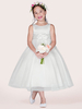 Robe Cortège Enfant Pas Chère en Mousselines à Col Rond avec Bretelles Coupe Cintrée Décors avec Fleur Bas Evasée Robe de Princesse Unicolore