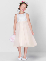 Robe Cortège Enfant Pas Chère en Mousselines à Col Rond avec Bretelles Coupe Cintrée Imprimés Bas Evasée Volants Robe de Princesse Cousu Bicolores