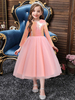 Robe Cortège Enfant Pas Chère en Mousselines à Col Rond avec Manches Longues Coupe Cintrée Bas Evasée Robe de Princesse Cousu Bicolores