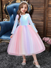 Robe Cortège Enfant Pas Chère en Mousselines à Col Rond avec Manches Longues Coupe Cintrée Bas Evasée Robe de Princesse Un Dégradé Bicolores