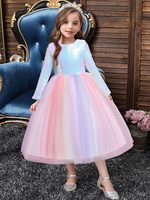 Robe Cortège Enfant Pas Chère en Mousselines à Col Rond avec Manches Longues Coupe Cintrée Bas Evasée Robe de Princesse Un Dégradé Bicolores