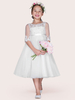 Robe Cortège Enfant Pas Chère en Mousselines à Col Rond avec Manches Mi-longues Coupe Cintrée Bas Evasée Robe de Princesse Unicolore