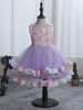 Robe Cortège Enfant Pas Chère en Mousselines à Col Rond Décors avec Fleurs avec Bretelles Coupe Cintrée Bas Evasée Volantes Robe de Princesse Un Dégradé Bicolores