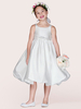 Robe Cortège Enfant Pas Chère en Satins à Col Rond avec Bretelles Coupe Cintrée à Lacets Bas Evasée Robe de Princesse Unicolore