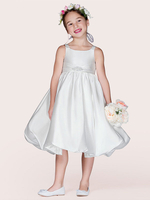 Robe Cortège Enfant Pas Chère en Satins à Col Rond avec Bretelles Coupe Cintrée à Lacets Bas Evasée Robe de Princesse Unicolore