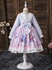 Robe Cortège Enfant Pas Chère Imprimés à Col Rond avec Manches Longues Coupe Cintrée avec Noeud Bas Evasée Robe de Princesse Cousu Multicolores