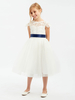 Robe cortège enfant Robe baptême fille col rond en dentelle nœud sur dos
