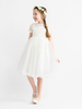 Robe cortège enfant Robe baptême fille col rond manche courte dos en forme de coeur