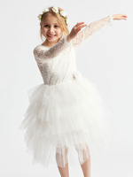 Robe cortège enfant Robe baptême fille col rond manche longue dos V
