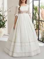 Robe cortège enfant robe cérémonie fille col carré demie manche au sol