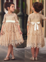 Robe cortège enfant robe cérémonie fille col montant demie manche zip sur dos