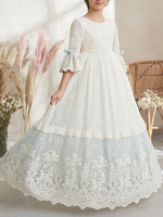 Robe cortège enfant robe cérémonie fille col rond demie manche au sol