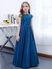 Robe cortège enfant robe cérémonie fille col rond manche courte en dentelle