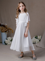 Robe cortège enfant robe cérémonie fille col rond manche courte zip sur dos